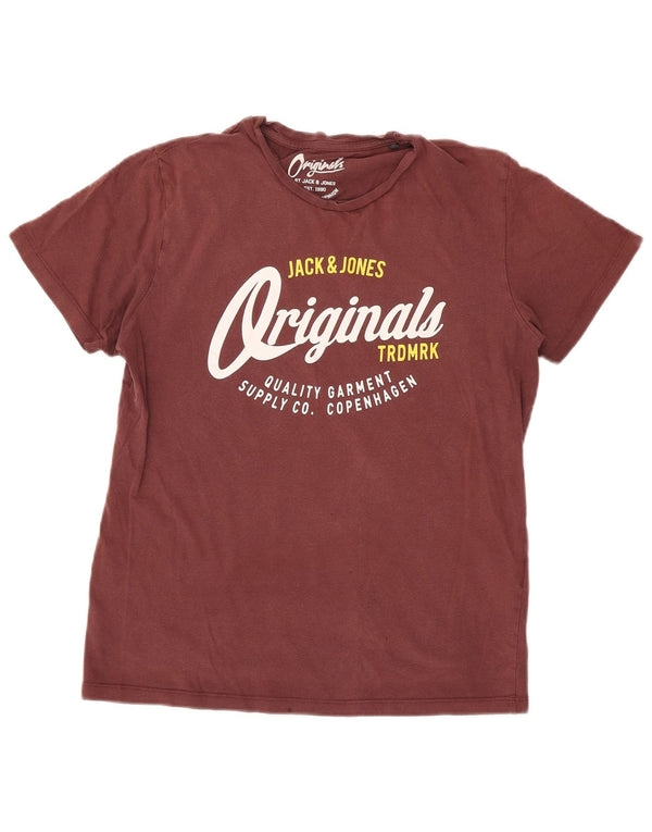 Camiseta gráfica masculina Jack & Jones Top médio algodão Borgonha