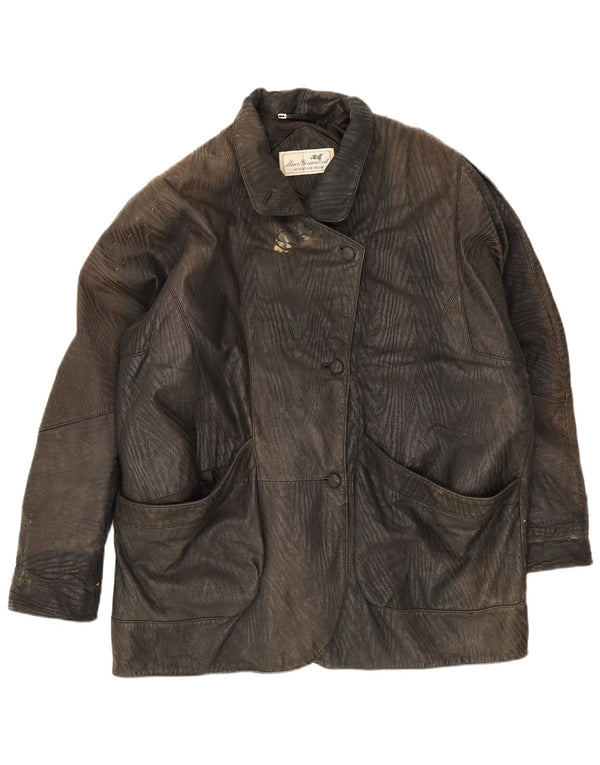 Jaqueta de couro feminina vintage UK 18 XL preta