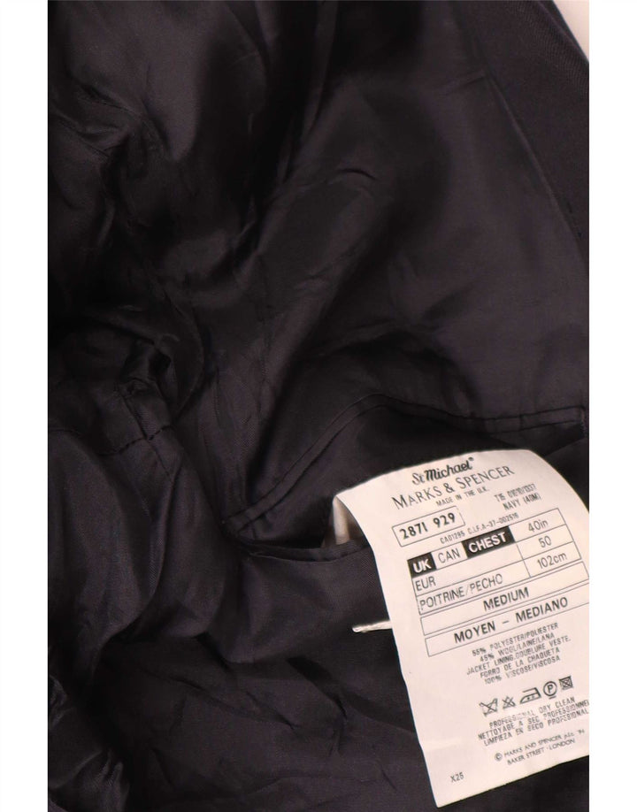 Jaqueta blazer masculina Marks & Spencer com peito duplo Reino Unido 40 médio azul marinho