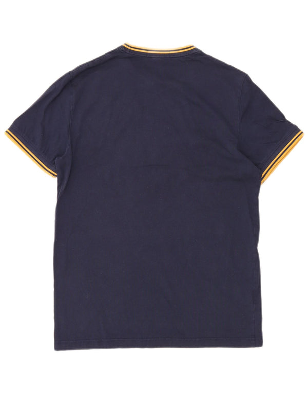 Camiseta masculina Fred Perry top pequeno algodão azul marinho