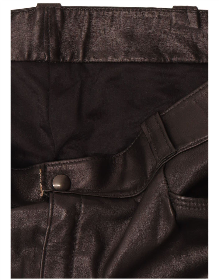Calças de couro retas femininas vintage W36 L31 pretas