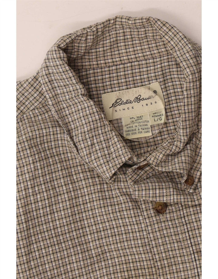 Camisa masculina Eddie Bauer grande algodão guingão marrom
