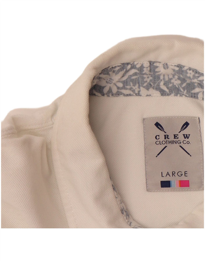 CREW CLOTHING Camisa polo masculina grande algodão branco