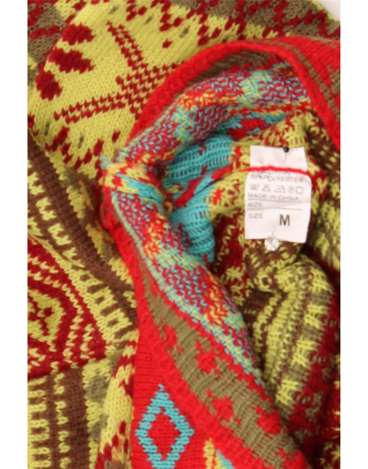Suéter feminino vintage com gola redonda UK 14 médio multicolorido