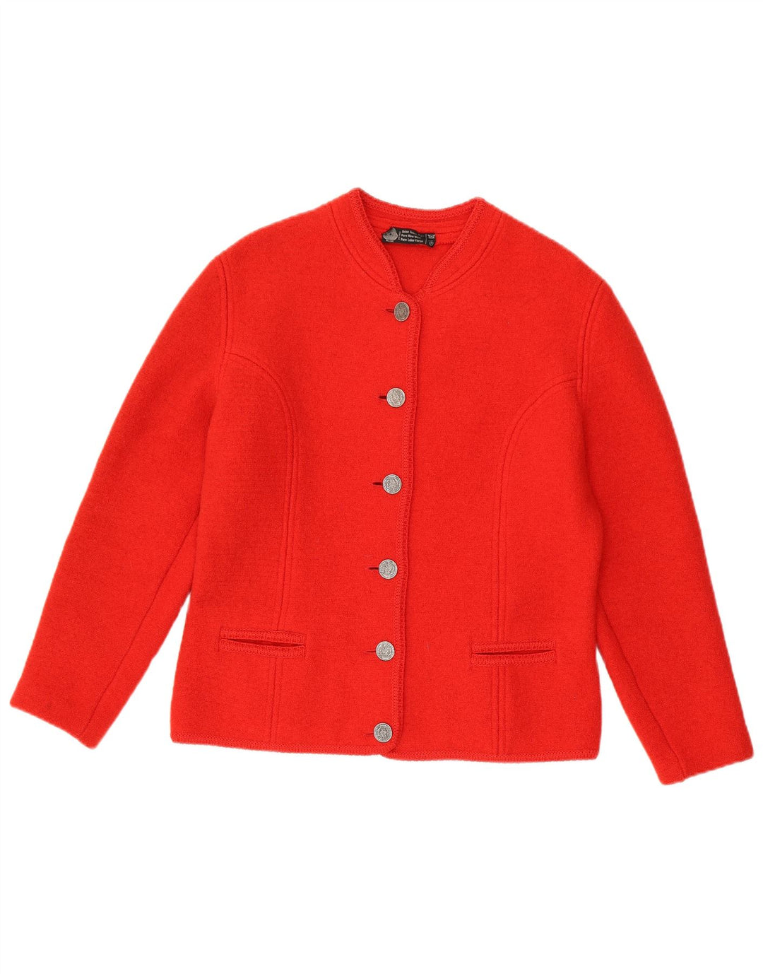 Suéter cardigã feminino vintage IT 42 lã virgem vermelha média