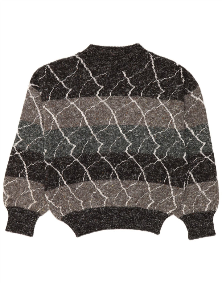 Suéter feminino vintage com gola tartaruga IT 48 XL cinza listrado poliacrílico