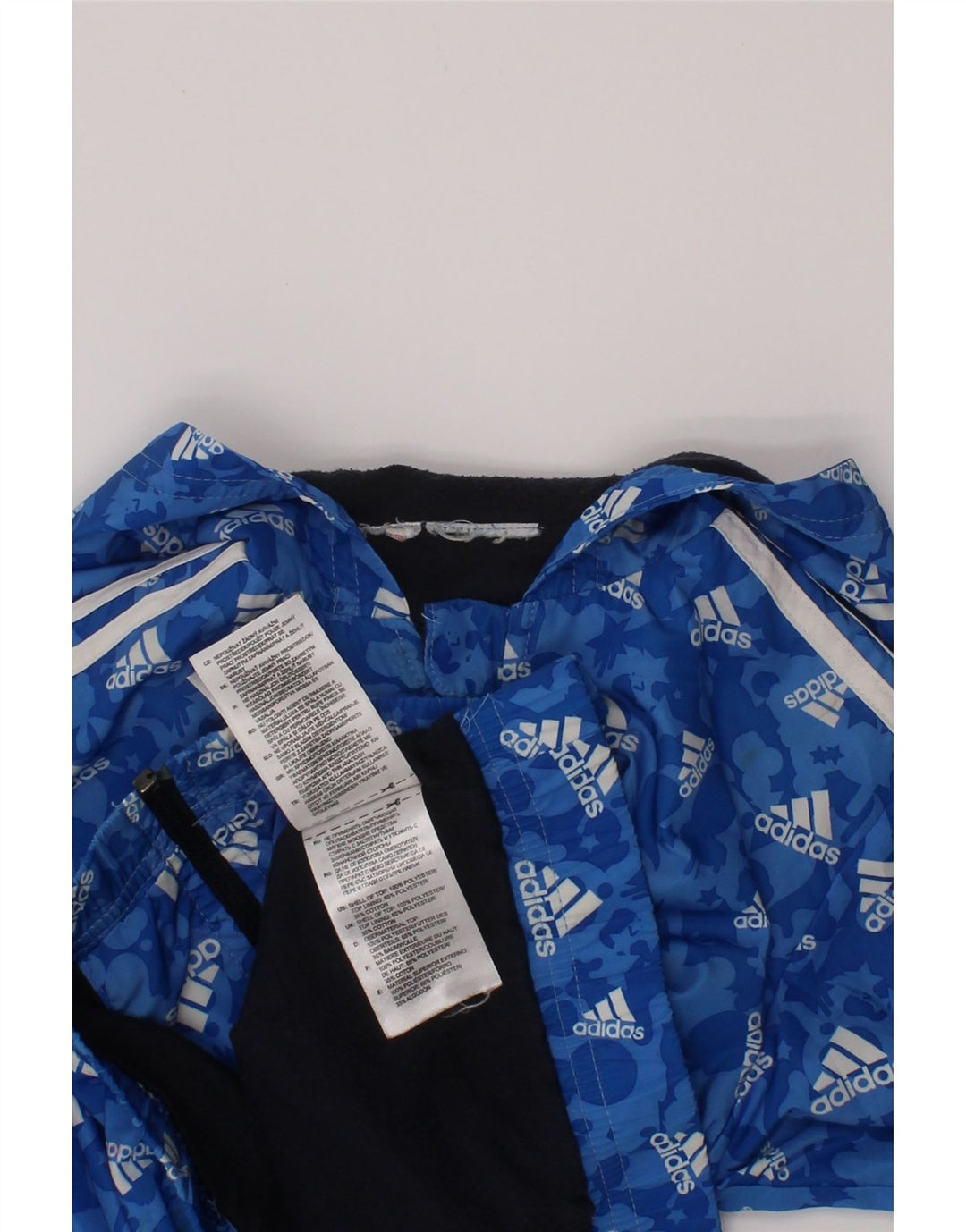 Jaqueta corta-vento com capuz gráfico Adidas Boys 2-3 anos azul poliéster