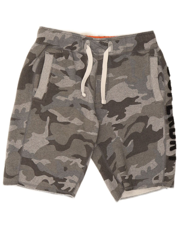 Superdry Mens Graphic Sport Shorts Médio Cinza Camuflagem Algodão