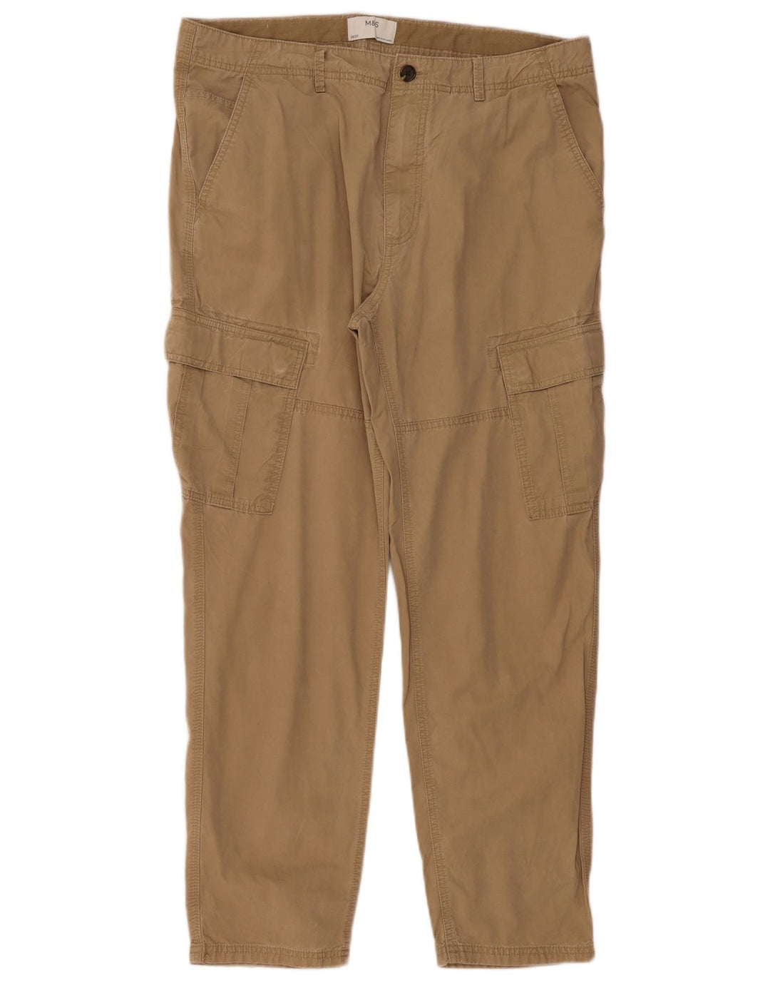 Calça cargo regular masculina Marks & Spencer W38 L31 algodão marrom