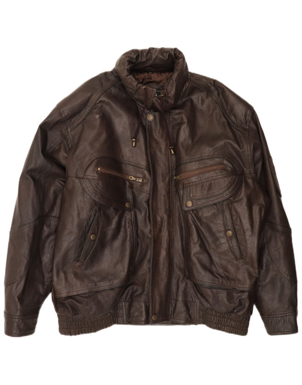 MILAN Mens Leather Jacket UK 44 2XL Brown Leather