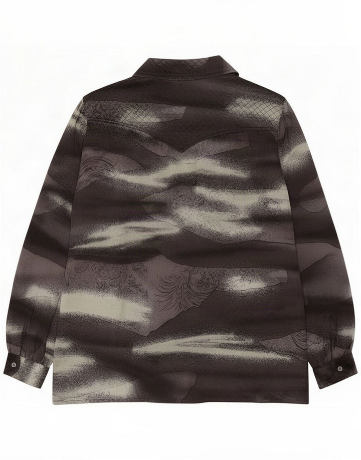 Pancaldi & B blusa feminina com estampa abstrata UK 18 XL seda cinza