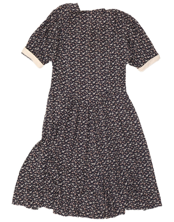Vestido maxi feminino vintage oversized UE 40 médio azul marinho floral viscose