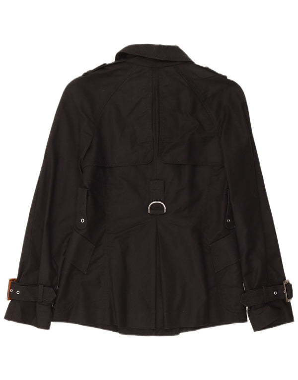 Zara Womens Trench Coat UK 10 Pequeno Algodão Preto