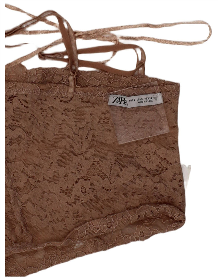 Top espartilho feminino de renda Zara pequeno poliéster floral bege