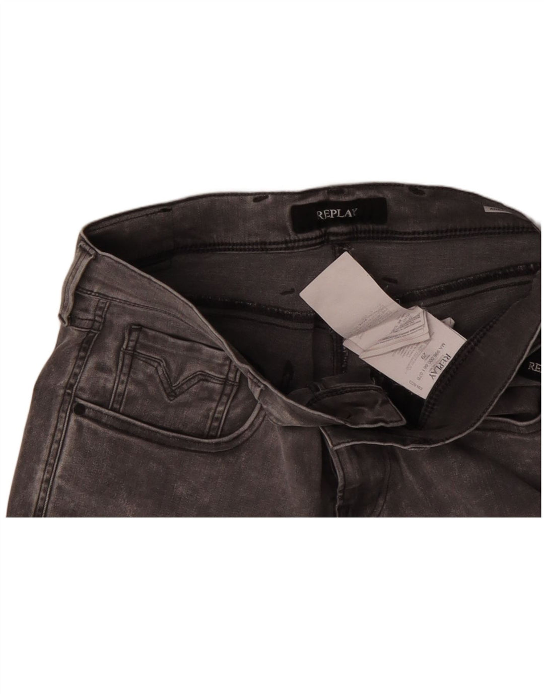 REPLAY Shorts jeans masculino Anbass W29 algodão cinza médio