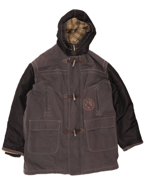 Casaco masculino VINTAGE com capuz UK 42 XL cinza colorblock algodão