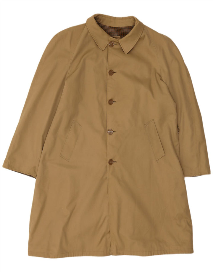 Sobretudo reversível masculino vintage UK 40 poliéster bege grande