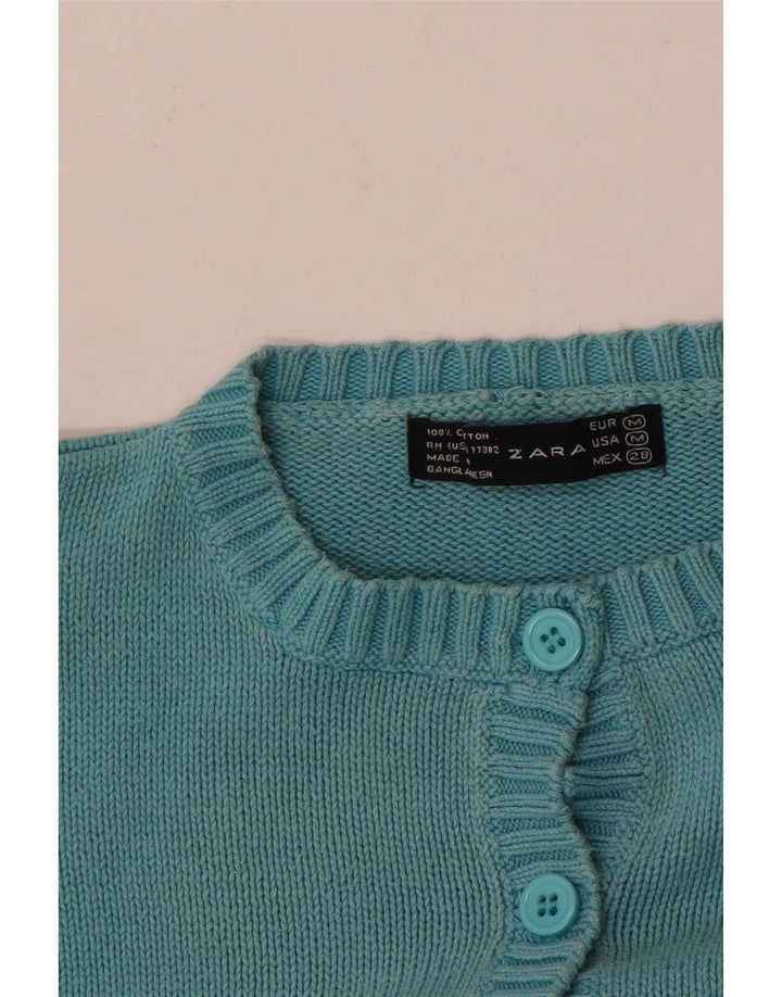Suéter cardigã feminino Zara Reino Unido 12 algodão azul médio