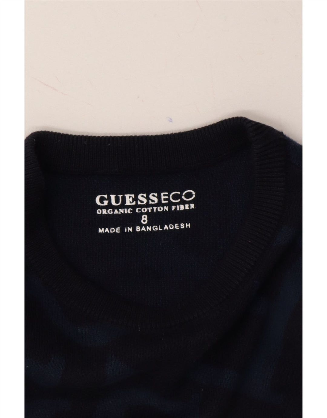 GUESS Boys Graphic Boat Neck Jumper Sweater 7-8 Years Navy Blue Cotton Vintage Guess and Second-Hand Guess from Messina Hembry 