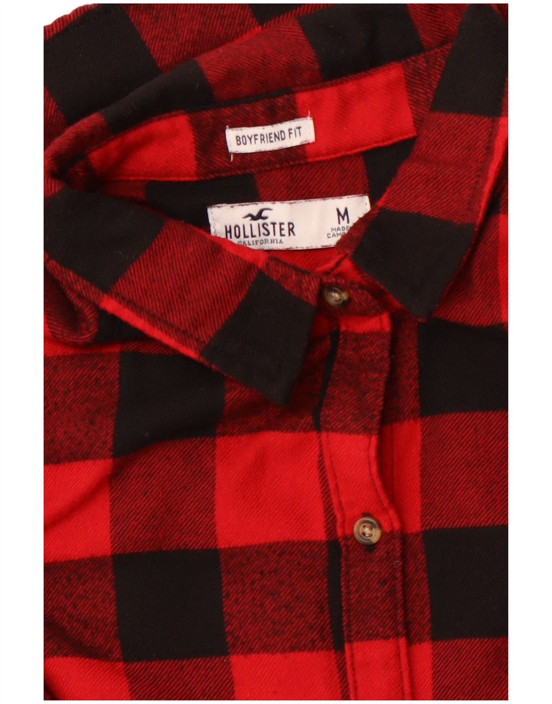 HOLLISTER Camisa feminina de flanela Boyfriend Fit Reino Unido 14 Médio Vermelho Gingham