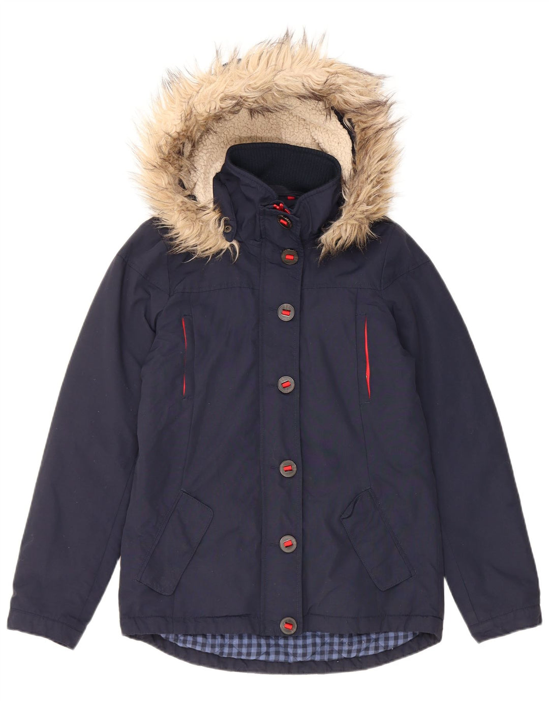 Jaqueta acolchoada com capuz feminina Fat Face UK 8 nylon azul marinho pequeno