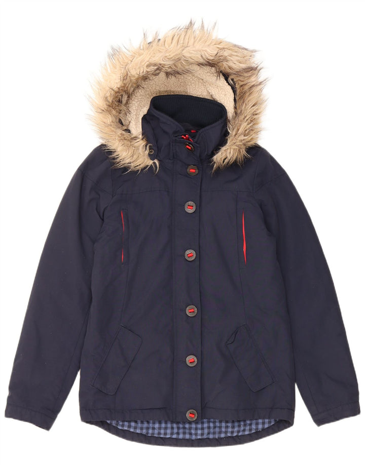 Jaqueta acolchoada com capuz feminina Fat Face UK 8 nylon azul marinho pequeno