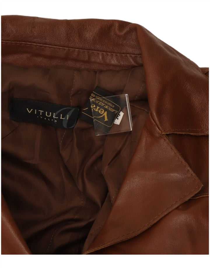 Jaqueta de couro feminina vintage Reino Unido 12 couro marrom médio