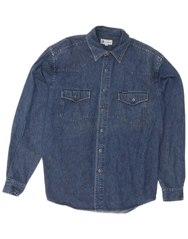 Camisa jeans masculina Sergio Tacchini médio algodão azul marinho