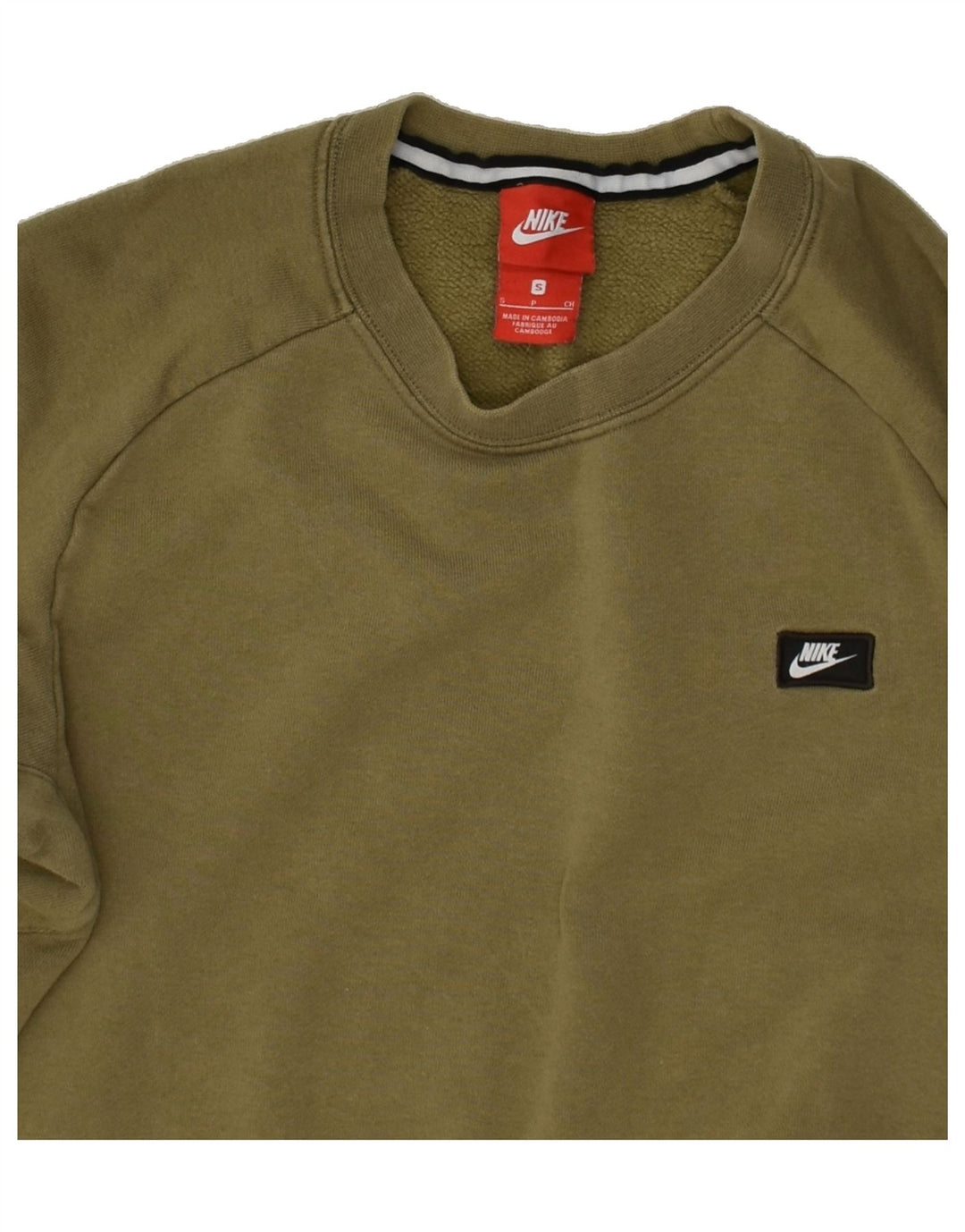NIKE Womens Sweatshirt Jumper UK 10 Small Khaki Cotton | Vintage Nike | Thrift | Second-Hand Nike | Used Clothing | Messina Hembry 
