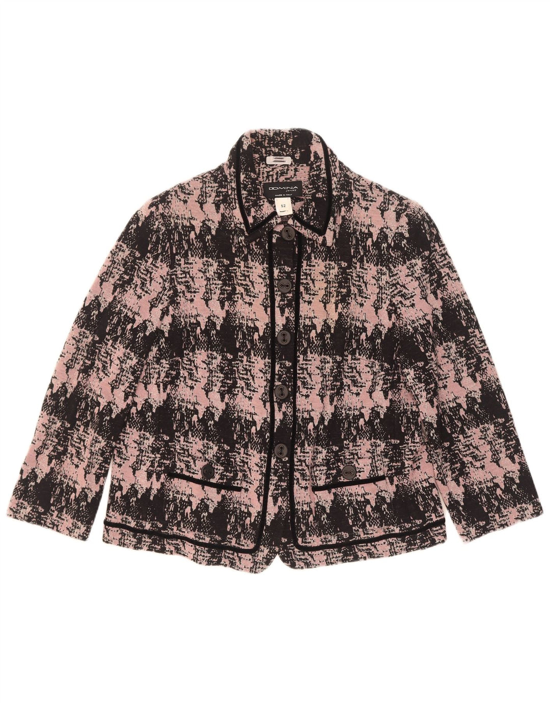 Jaqueta blazer feminina Domina com padrão abstrato de 5 botões IT 52 2XL lã rosa