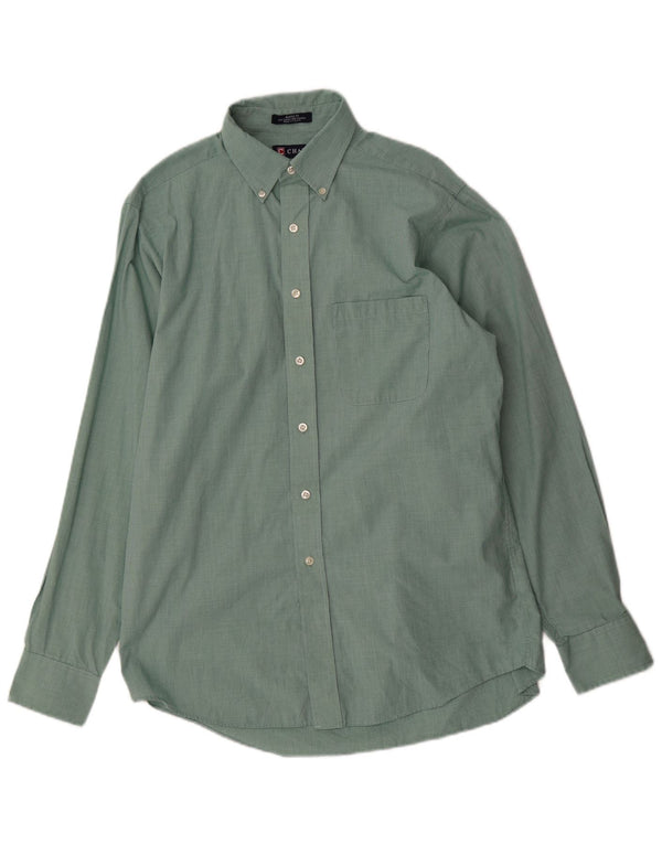 Camisa masculina Chaps Classic Fit tamanho 15 1/2 algodão houndstooth verde médio
