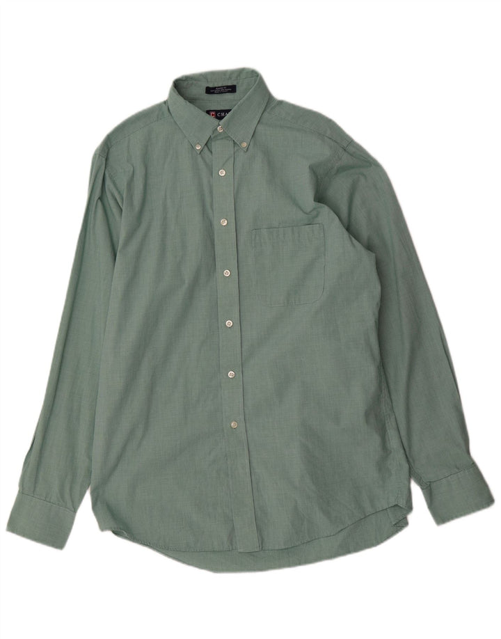 Camisa masculina Chaps Classic Fit tamanho 15 1/2 algodão houndstooth verde médio