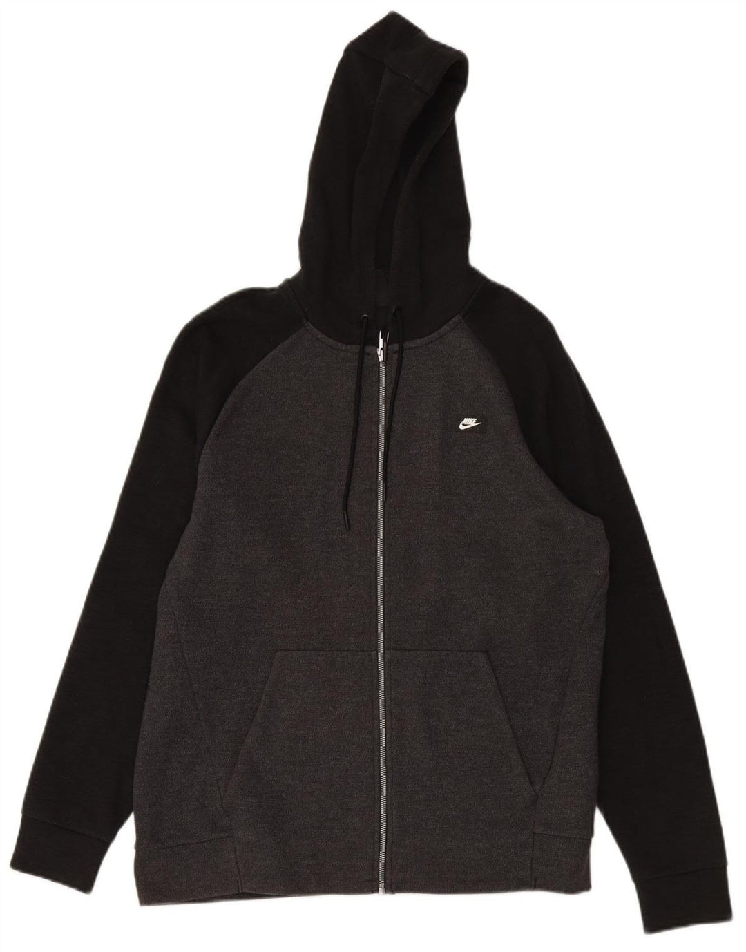 Suéter masculino NIKE com capuz e zíper cinza médio algodão colorblock