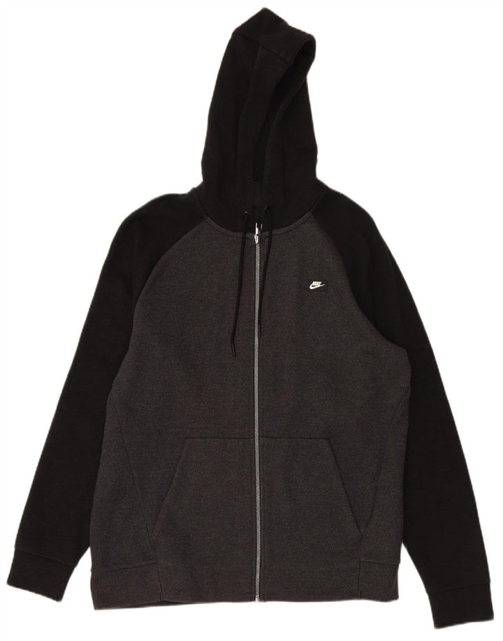 Suéter masculino NIKE com capuz e zíper cinza médio algodão colorblock