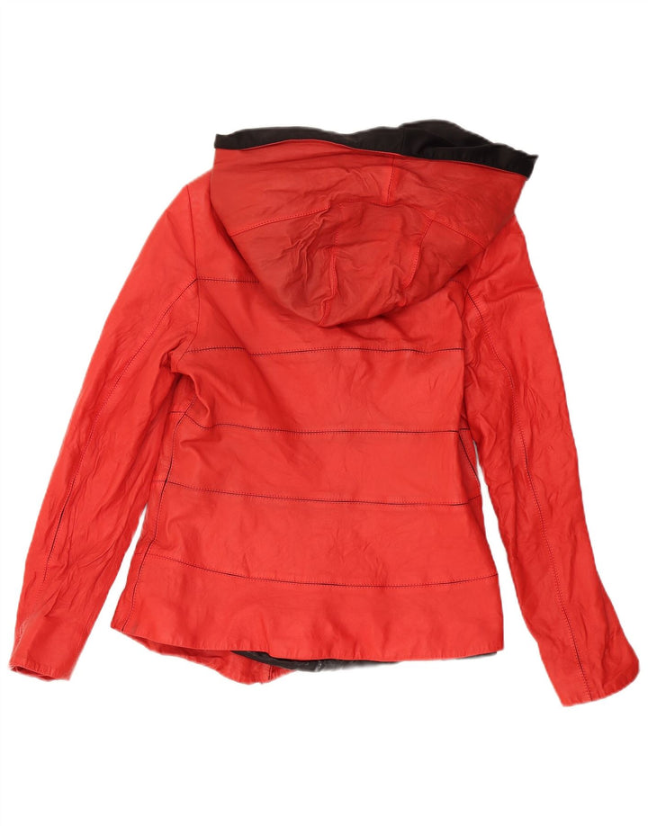 Jaqueta feminina de couro com capuz IBIZA UK 20 2XL couro colorblock vermelho