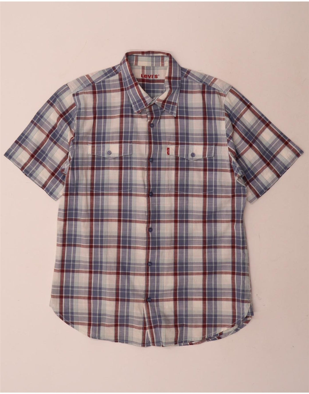 Camisa masculina de manga curta Levi's grande algodão xadrez azul