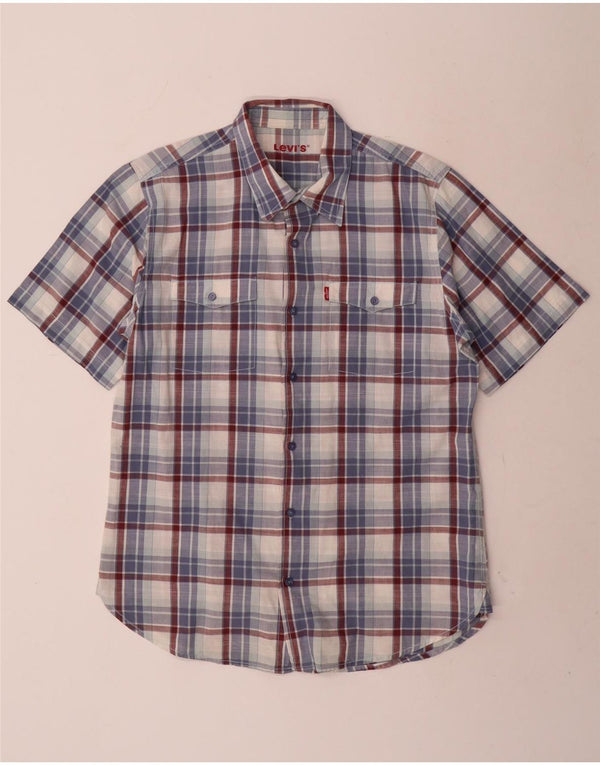 Camisa masculina de manga curta Levi's grande algodão xadrez azul