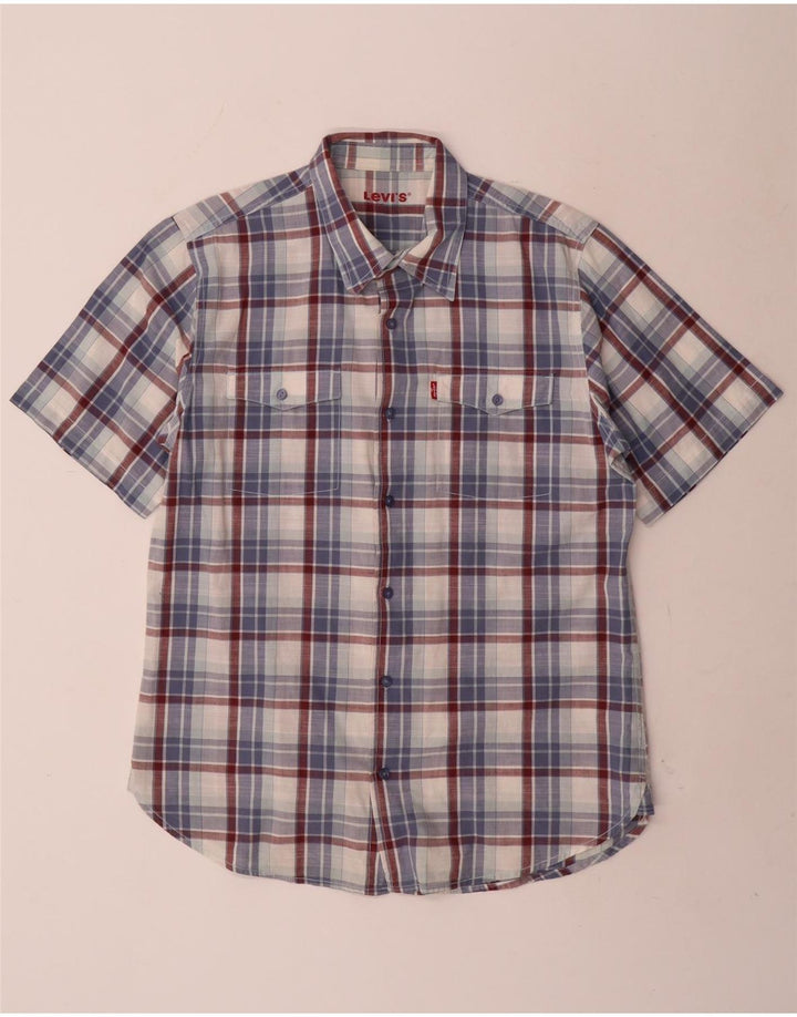 Camisa masculina de manga curta Levi's grande algodão xadrez azul