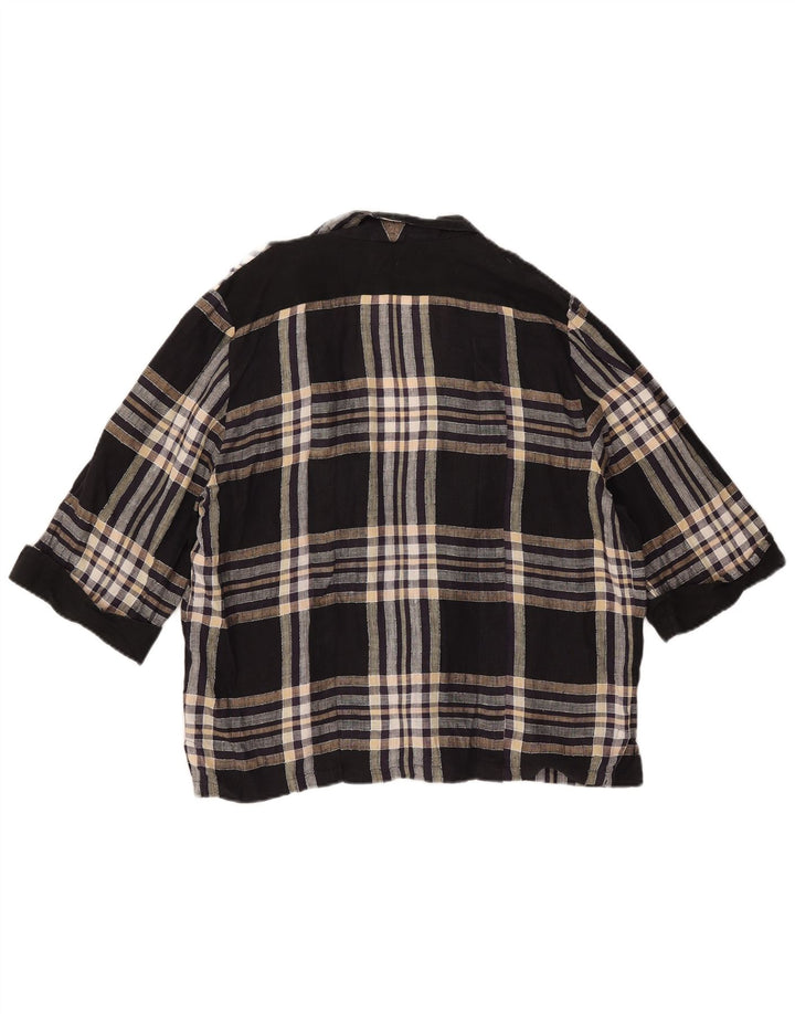 Jaqueta blazer feminina vintage de manga curta com 1 botão IT 44 xadrez preto médio