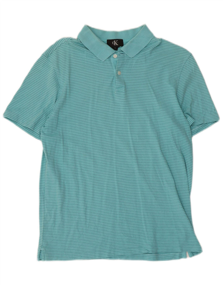 Camisa polo masculina CALVIN KLEIN algodão listrado azul médio