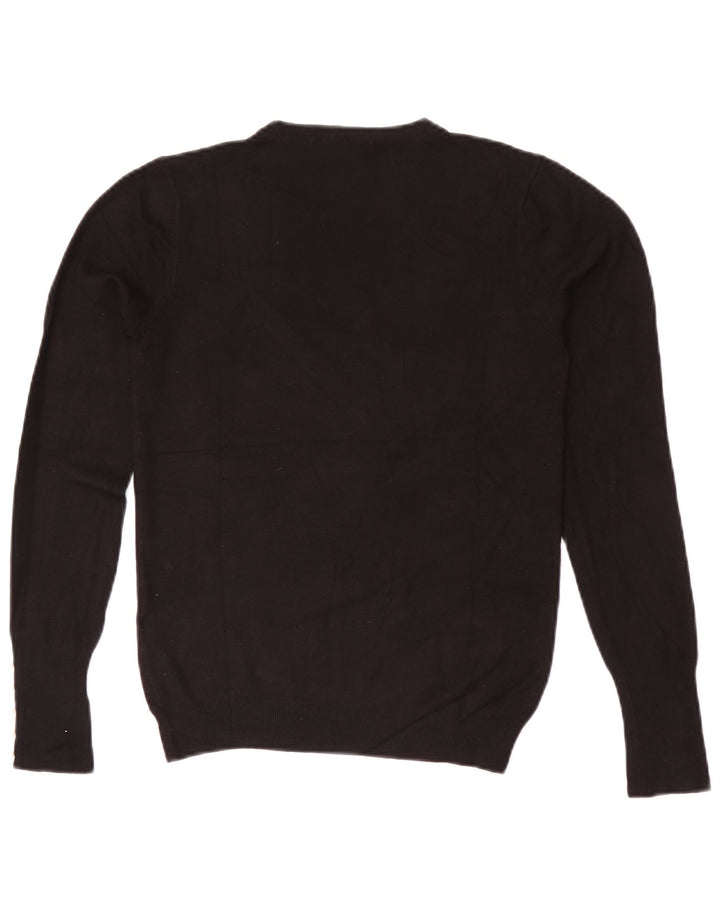 Suéter feminino Zara com gola redonda e viscose preta média UK 12