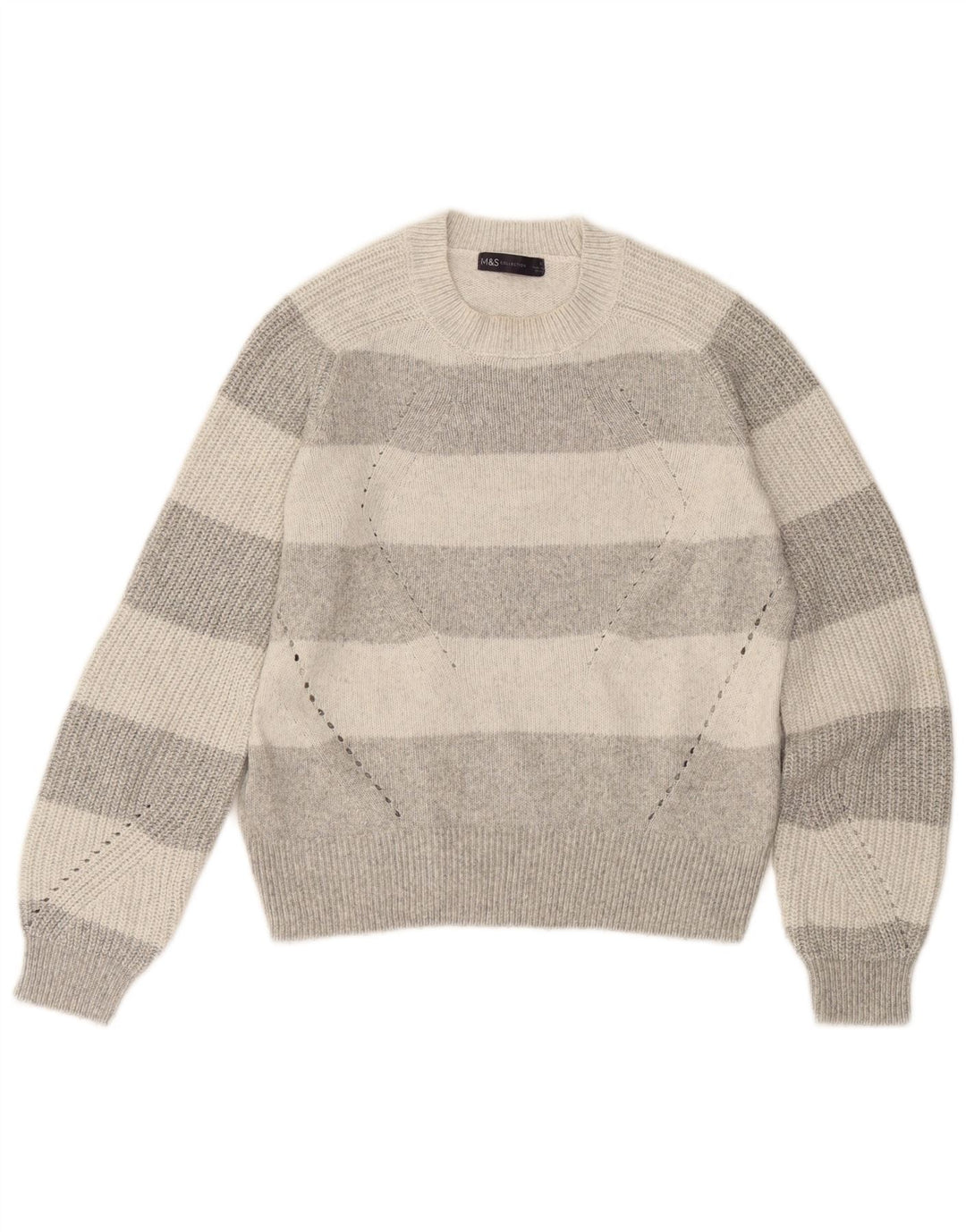 Suéter feminino Zara com gola redonda e poliéster listrado cinza pequeno UK 10
