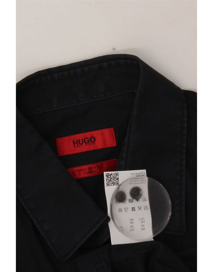 Camisa masculina Hugo Boss extra slim fit tamanho 40 algodão azul marinho médio