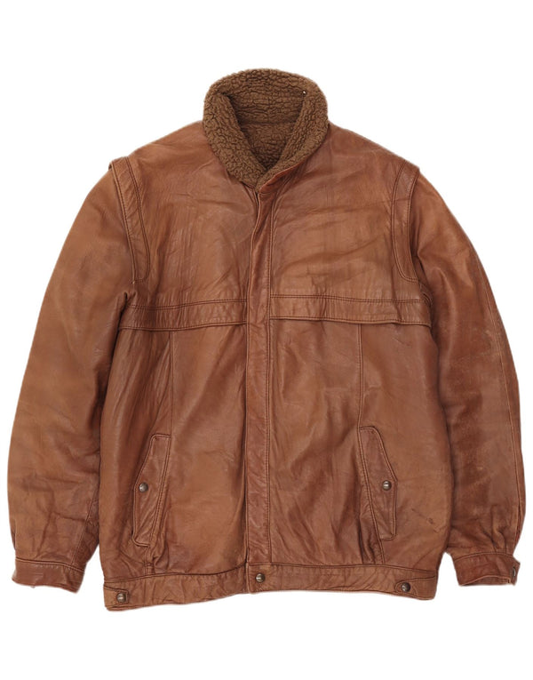 Vintage Mens Leather Sherpa Jacket UK 38 Medium Brown Leather