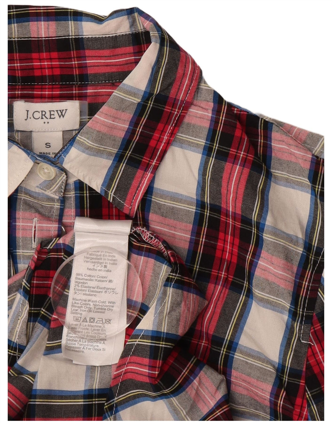 Camisa feminina J. Crew UK 10 pequena xadrez vermelha de algodão