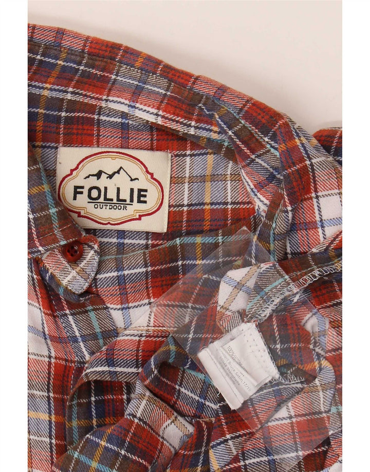 Camisa masculina de flanela Follie de algodão xadrez vermelho médio
