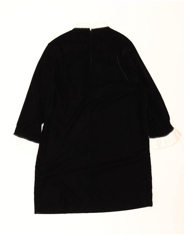 Vestido feminino Zara manga comprida veludo mudança UK 14 médio preto colorblock