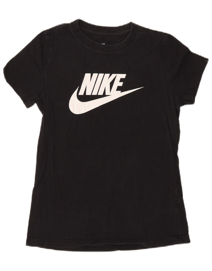 Camiseta feminina gráfica NIKE UK 10 pequena algodão preto