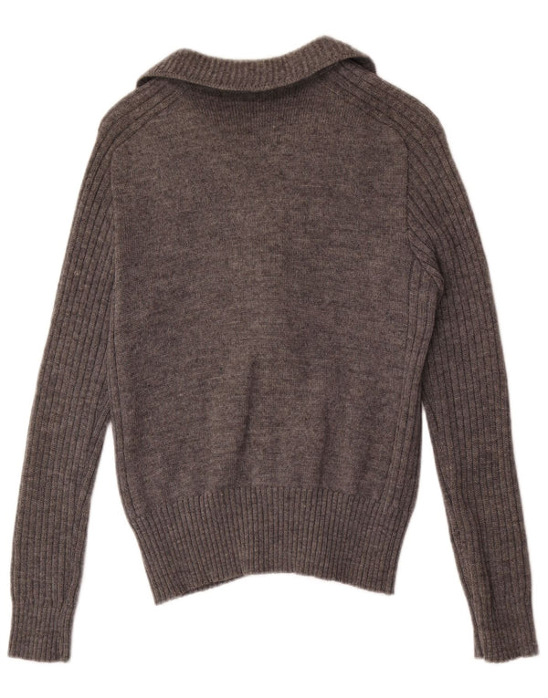 Suéter cardigã feminino vintage com zíper completo Reino Unido 4 XS cinza colorblock