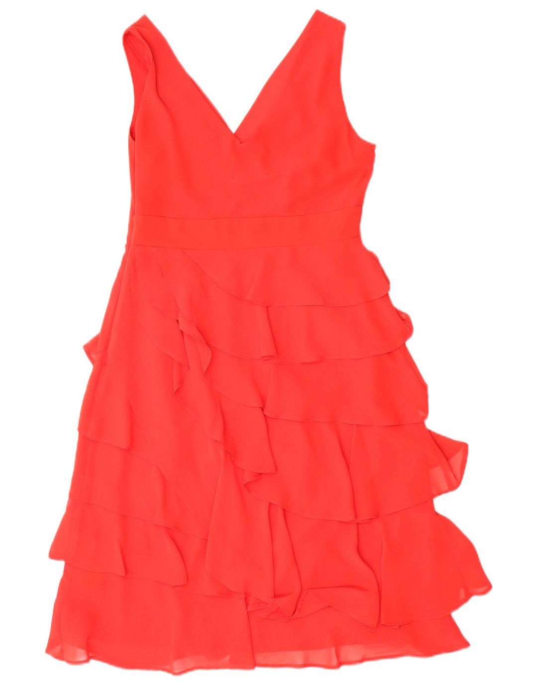 Vestido feminino Debenhams pequeno sem mangas em camadas Reino Unido 12 poliéster vermelho médio